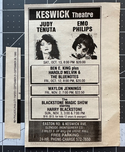 Emo Philips & Judy Tenuta - Original Concert Ad - October 1990