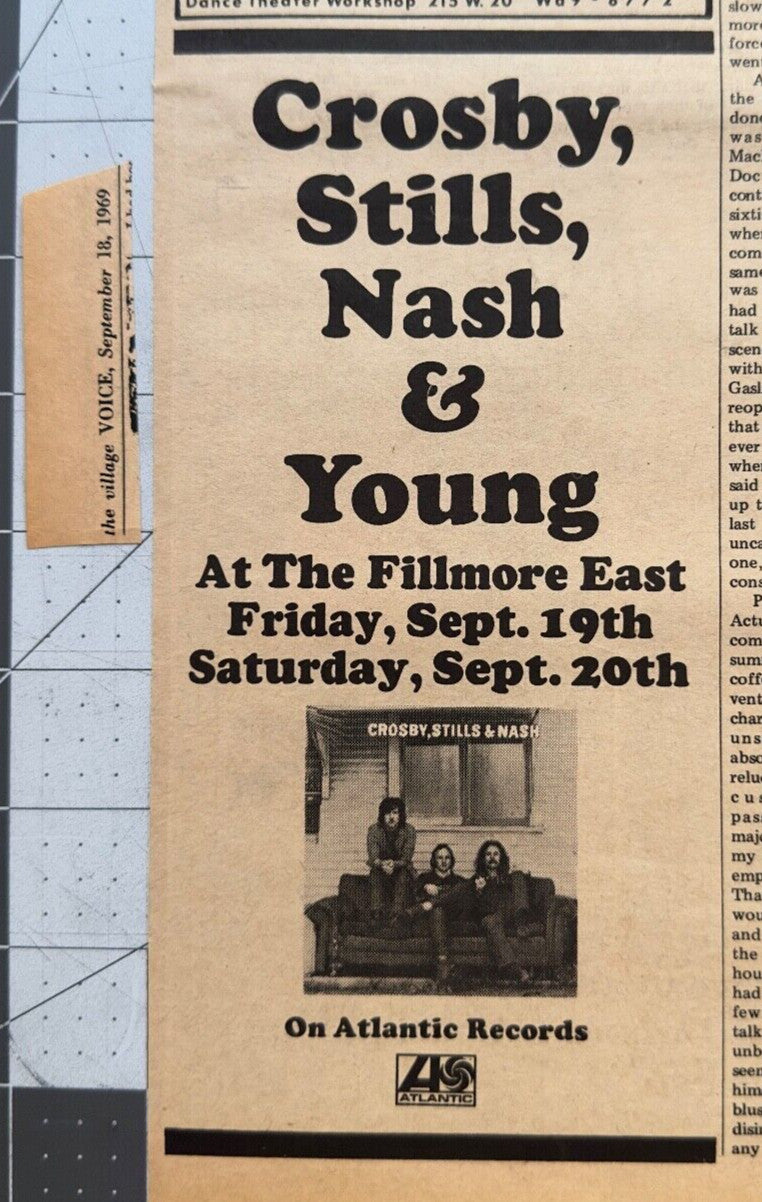 Crosby, Stills, Nash & Young Original Concert Ad - September 19-20 1969 - Fillmore East