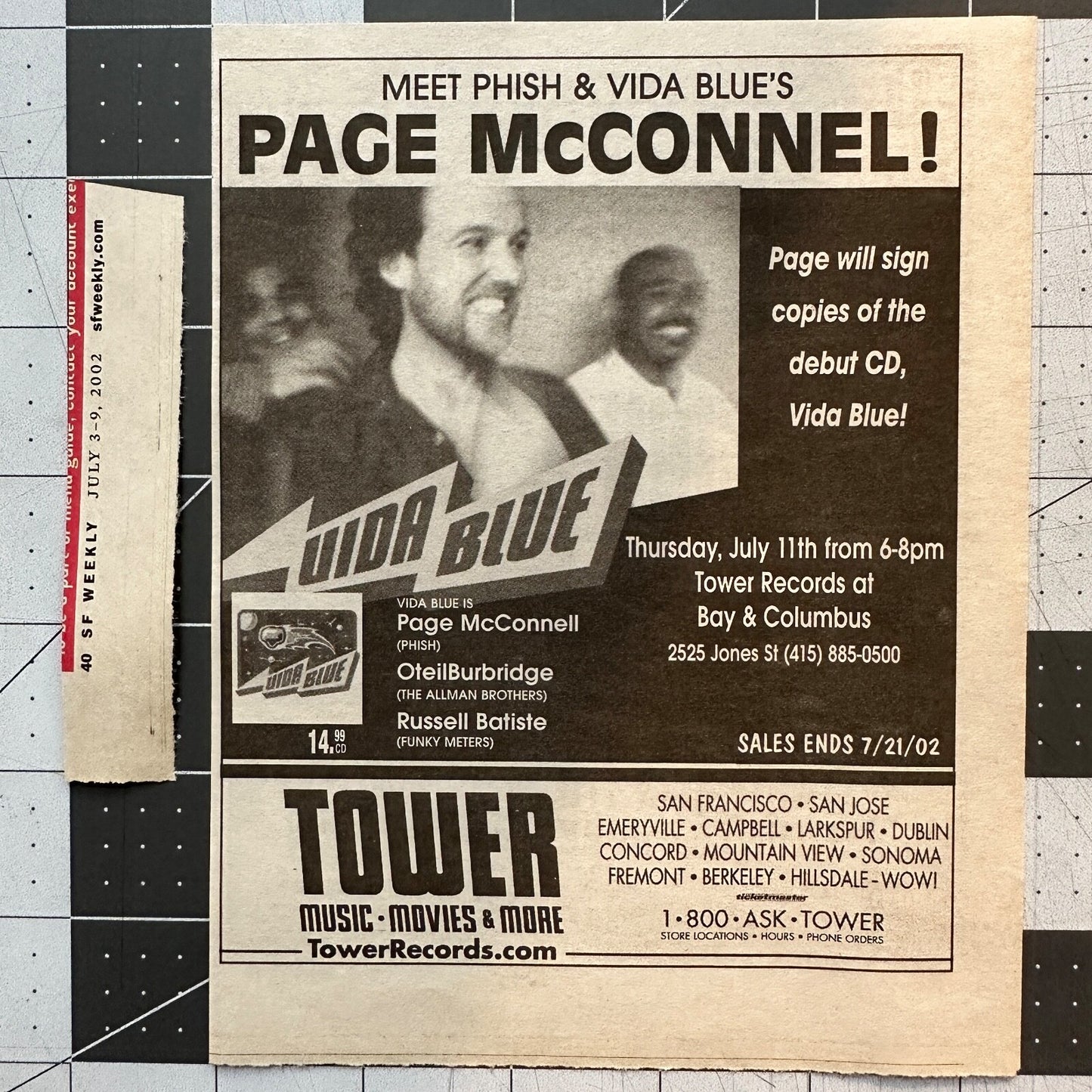 Vida Blue - Page McConnell - Original In-Store Ad - July 2002 - Tower Records SF