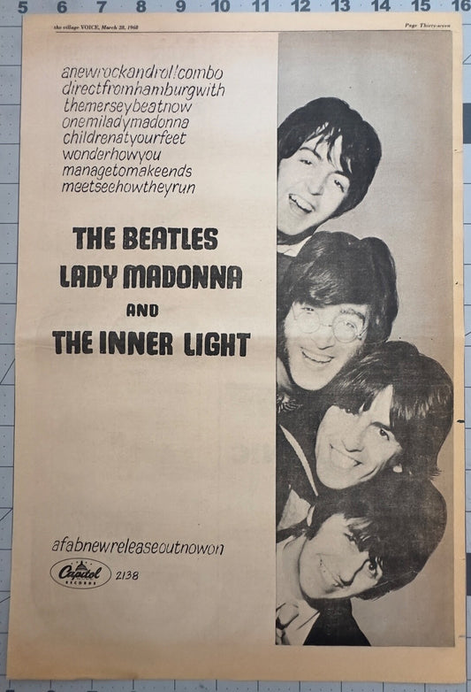 The Beatles “Lady Madonna” “The Inner Light” - ORIGINAL 45 Release Ad - 1968 March