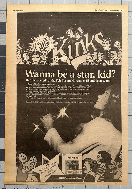 The Kinks - Original Concert Ad - November 1972