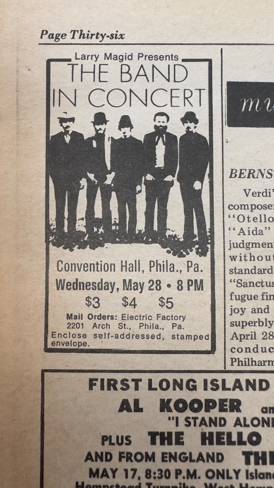 The Band, The Who, Led Zeppelin more - Original Concert Listings Ad - May 1969