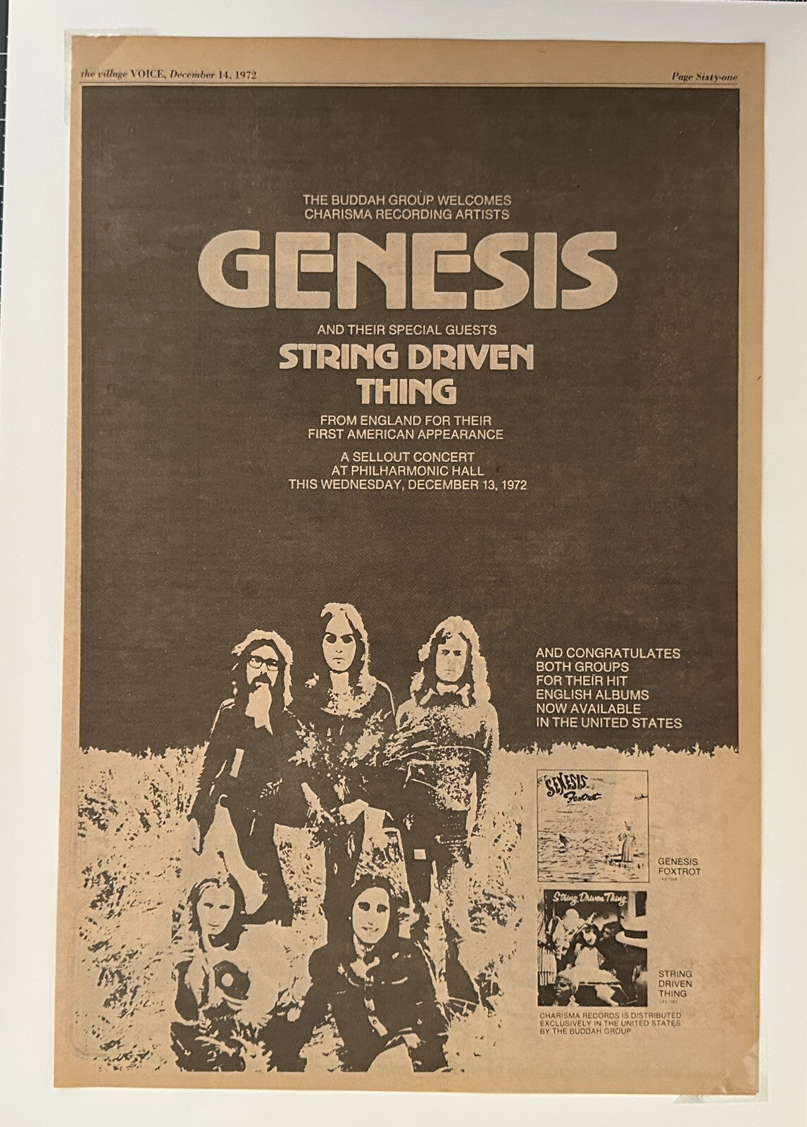 Genesis Original Concert Ad - First American Appearance Full Page - December 13, 1972