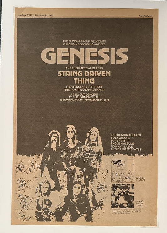 Genesis Original Concert Ad - First American Appearance Full Page - December 13, 1972