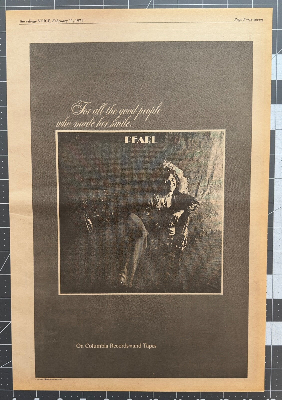 Janis Joplin  - "Pearl" Original Album Release Ad - February 1971