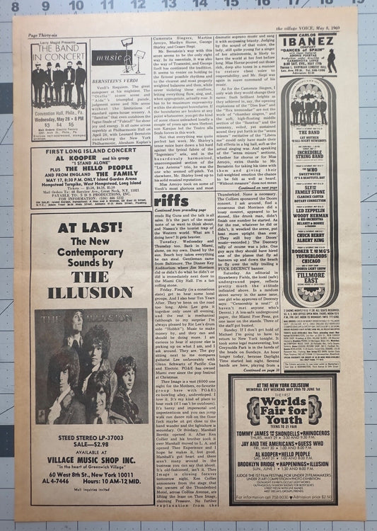 The Band, The Who, Led Zeppelin more - Original Concert Listings Ad - May 1969