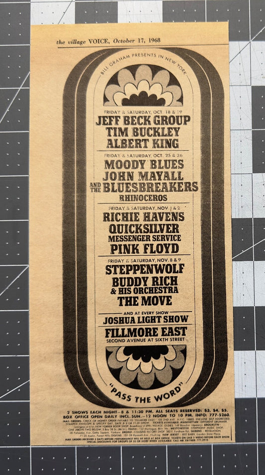 Jeff Beck / Moody Blues - Original Concert Ad - October 1968