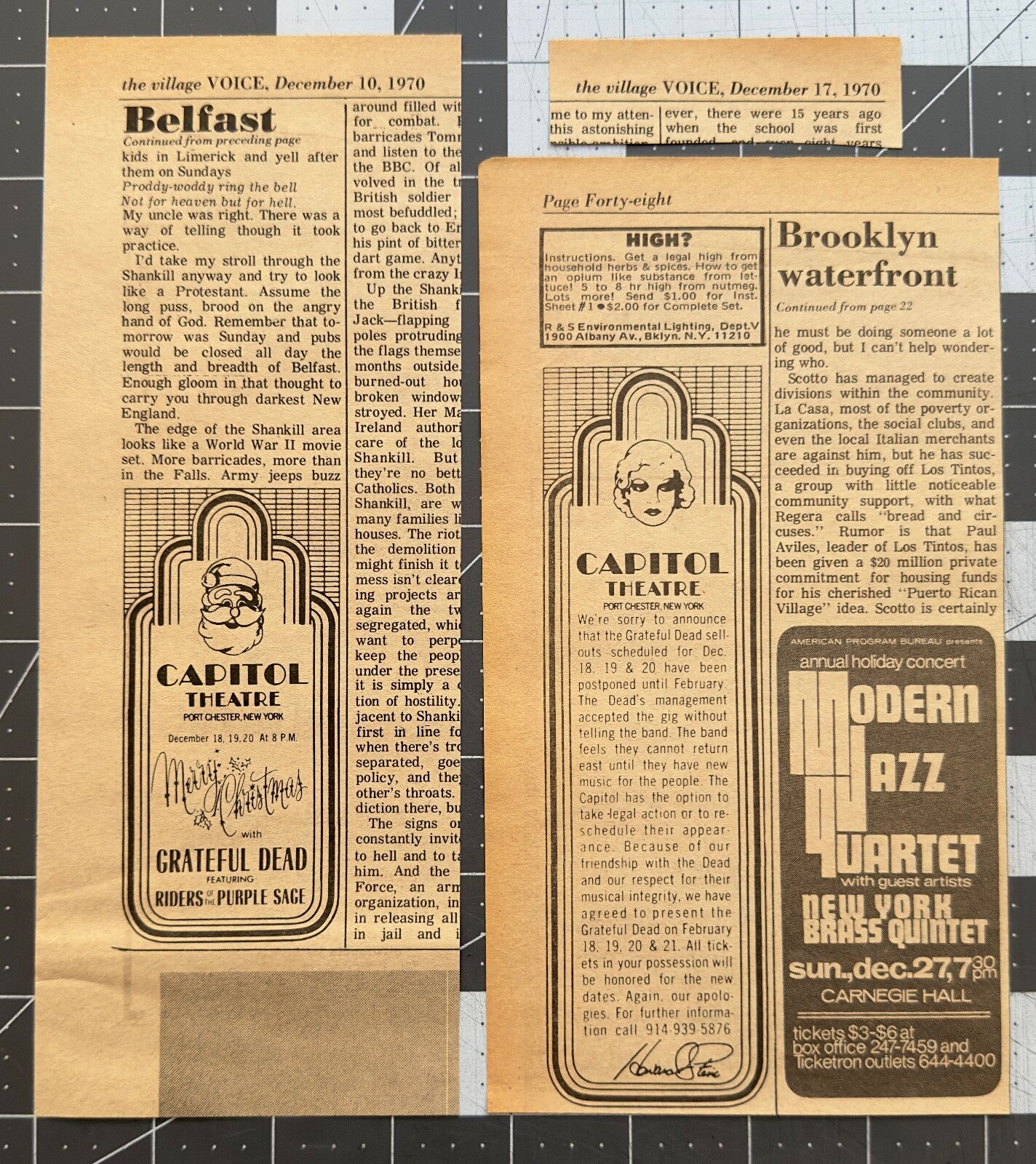 Grateful Dead - TWO Original Concert Ads - CANCELLED CHRISTMAS SHOWS - December 1970