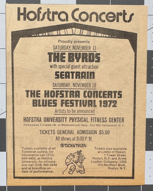 The Byrds - November 11, 1972 - Original Concert Ad