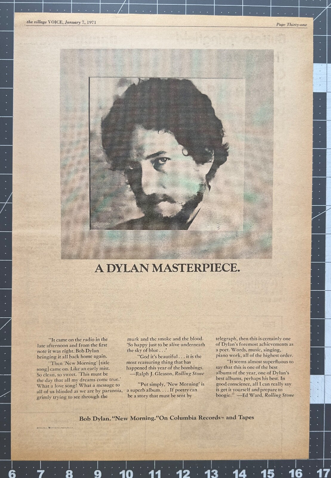 Bob Dylan  - “New Morning” Original Album Release Ad 1971 January Village Voice